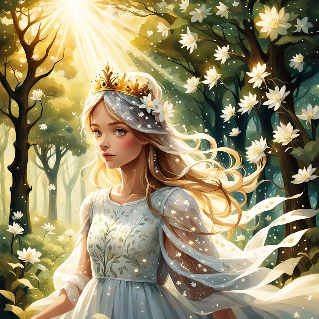 Ethereal Fairy Tale Girl in Forest Clearing