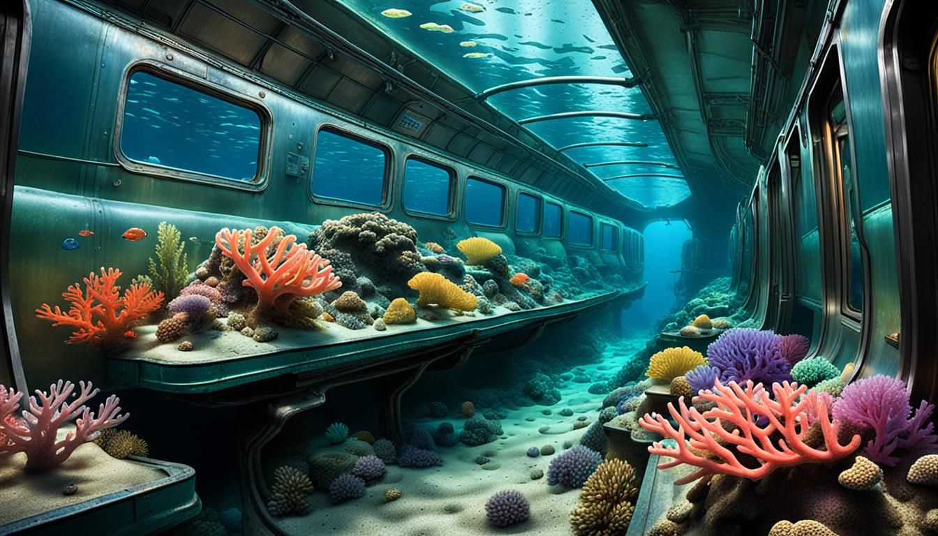 Bioluminescent Coral Reefs in Sunken Subway Car