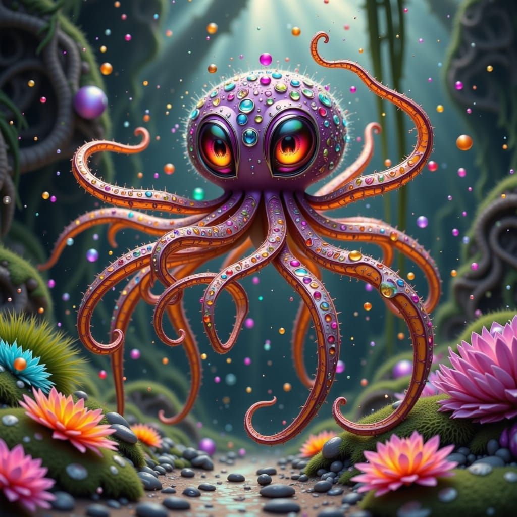 Whimsical Underwater Creature with Octopus-Spider Features