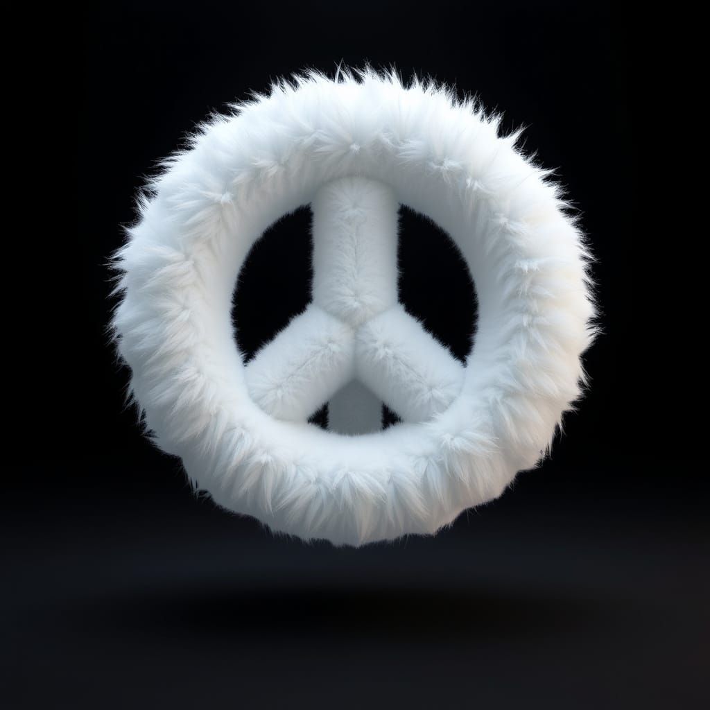 Fluffy 3D Peace Sign with Hyperrealistic Fur Texture