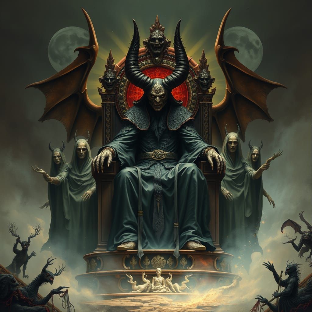 Demon Emperor on Throne in Dark Fantasy Style