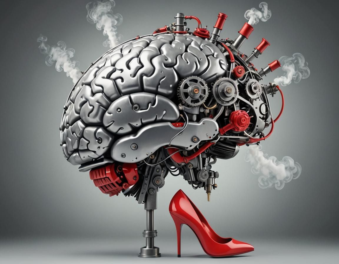 Steam-Powered Brain in High Heels: Photorealistic Art