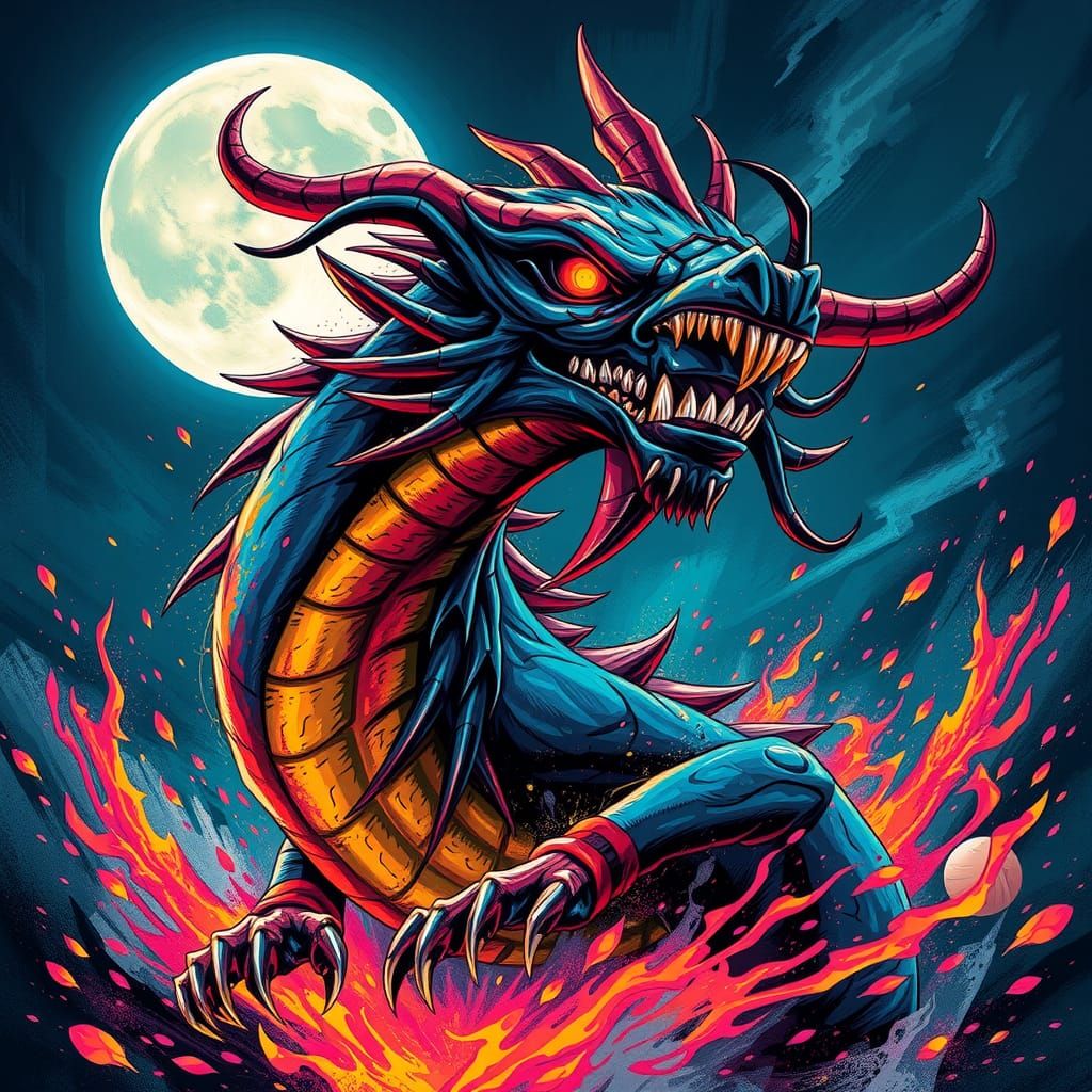 Fiery Night Fury Dragon in Graffiti Art Style