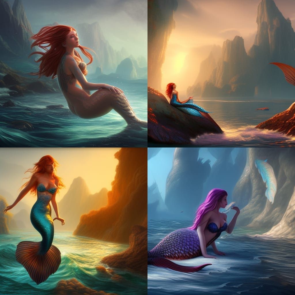 Detailed Mermaid Matte Painting in Deep Color