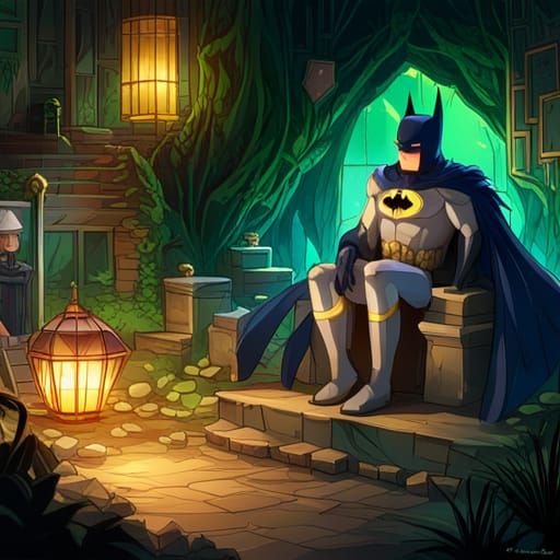 Gem-Encrusted Batman Statue in Anime Style