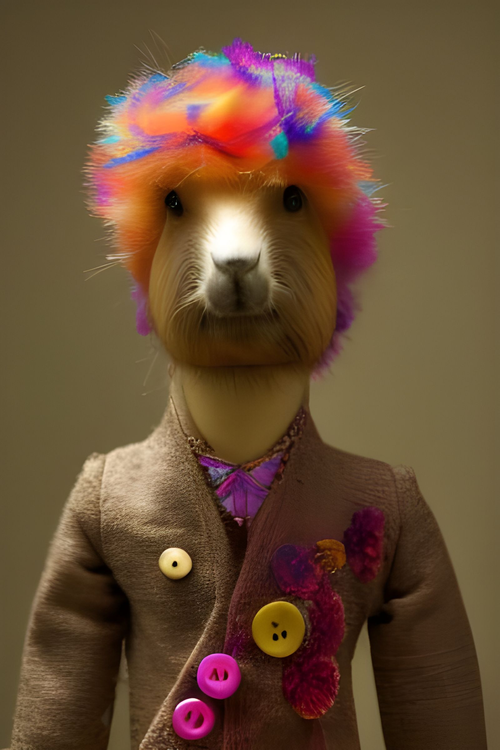 Psychedelic Capybara Doll with Colorful Yarn and Buttons