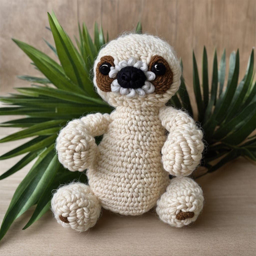 Yarn Crafted Sloth in Crochet Art Style