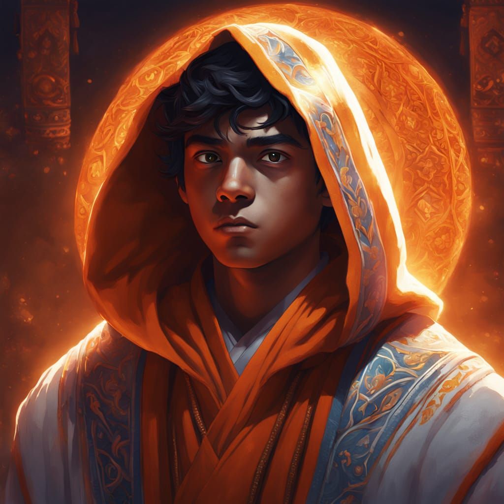 White Mexican Teen in Monk Robe: Digital Art