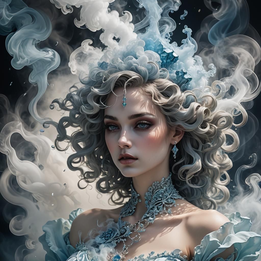 Smokey Crystal Woman Portrait in Ethereal Style