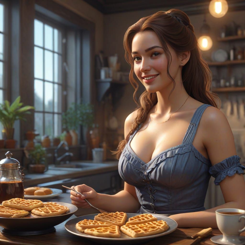 Sultry Homemaker in 1950s Kitchen