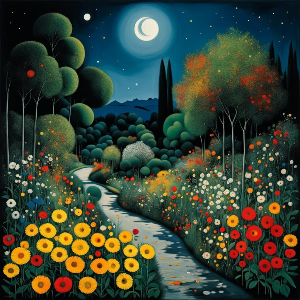 Surreal Moonlit English Garden