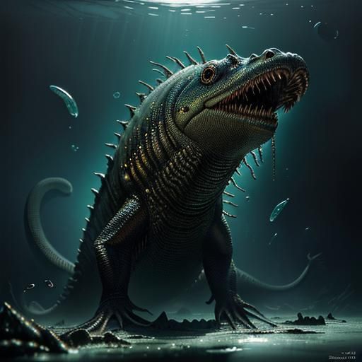 Hyperrealistic Sea Monster in Abandoned Lab