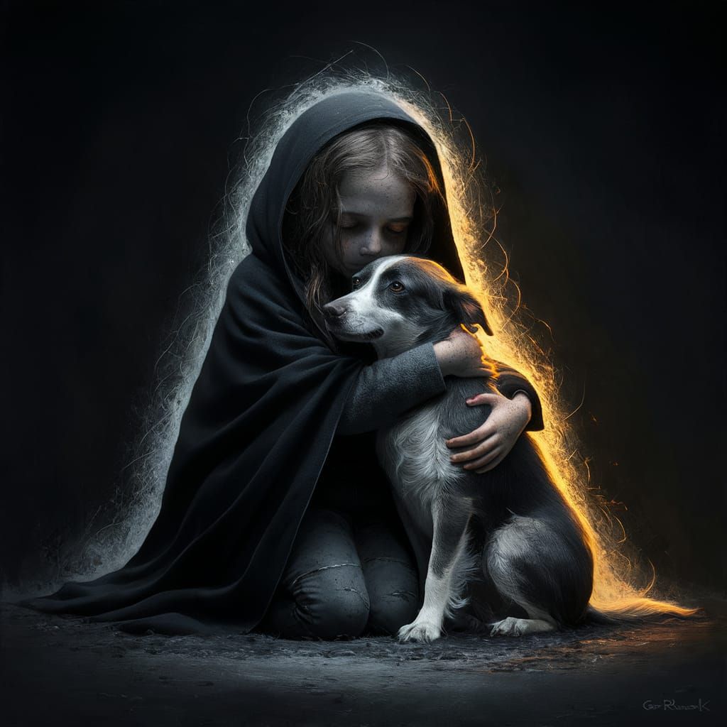 Girl and Dog in Comforting Golden Light