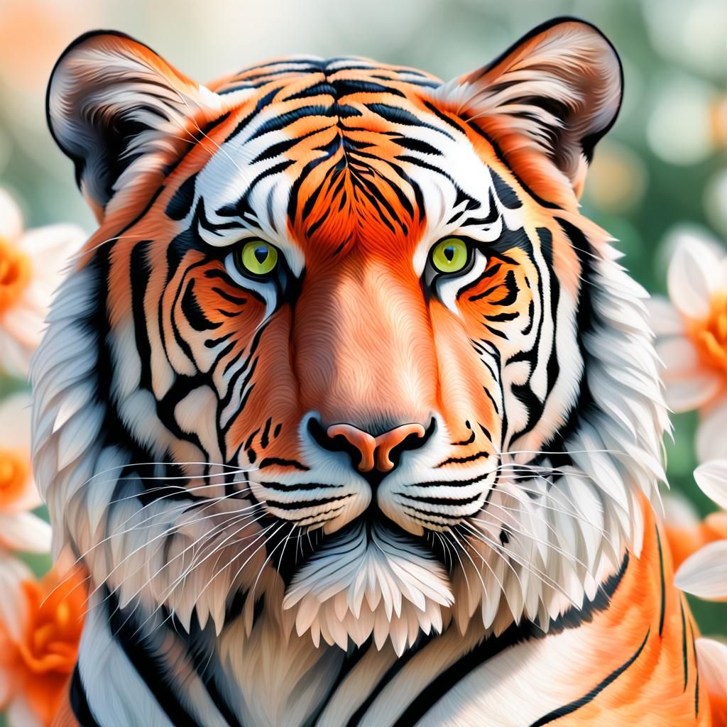 Floral Tiger Portrait in Vibrant Digital Art
