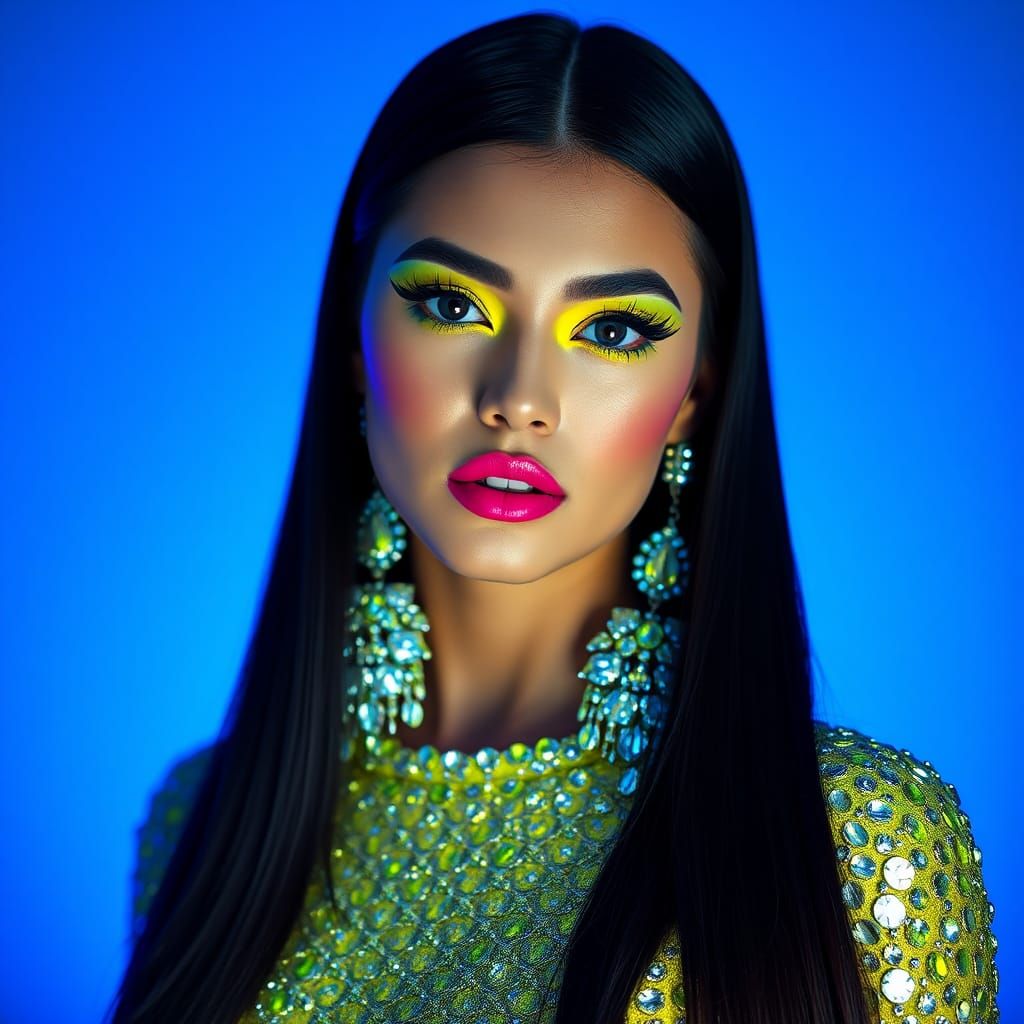 Glamorous Woman in Neon: A Futuristic Fashion Portrait