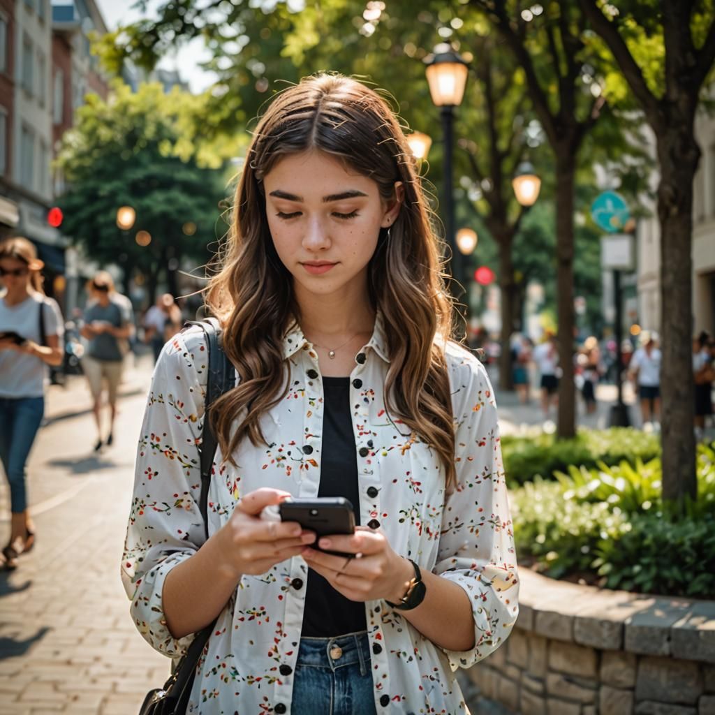 Teen Texting on Smartphone in Summer Dress