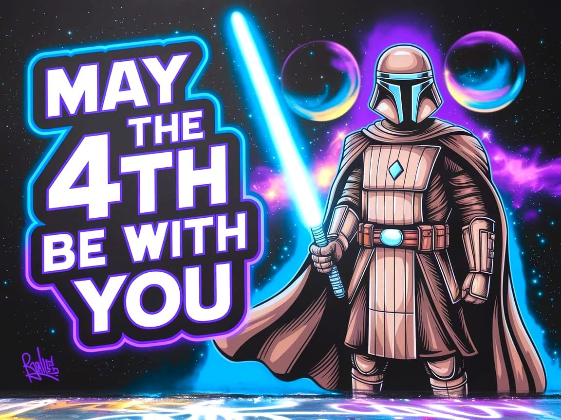 Vibrant Urban Jedi Mural in Neon Style