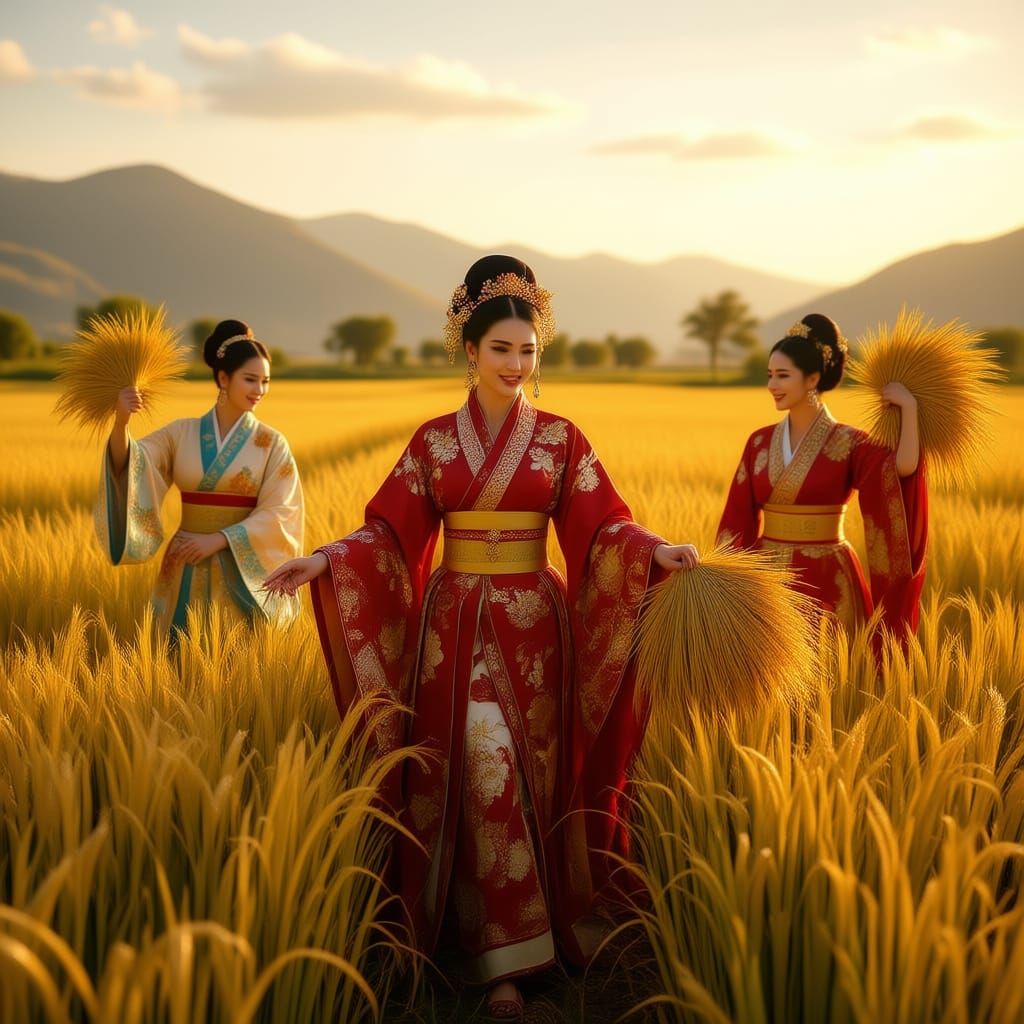 Golden Rice Harvest: Majestic & Funny Art