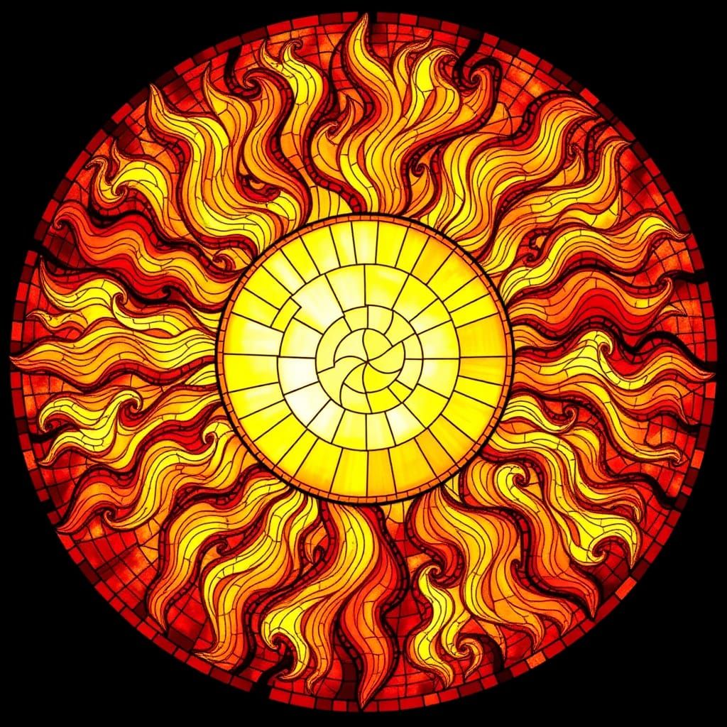 Stunning Stained Glass Mosaic of a Blazing Sun