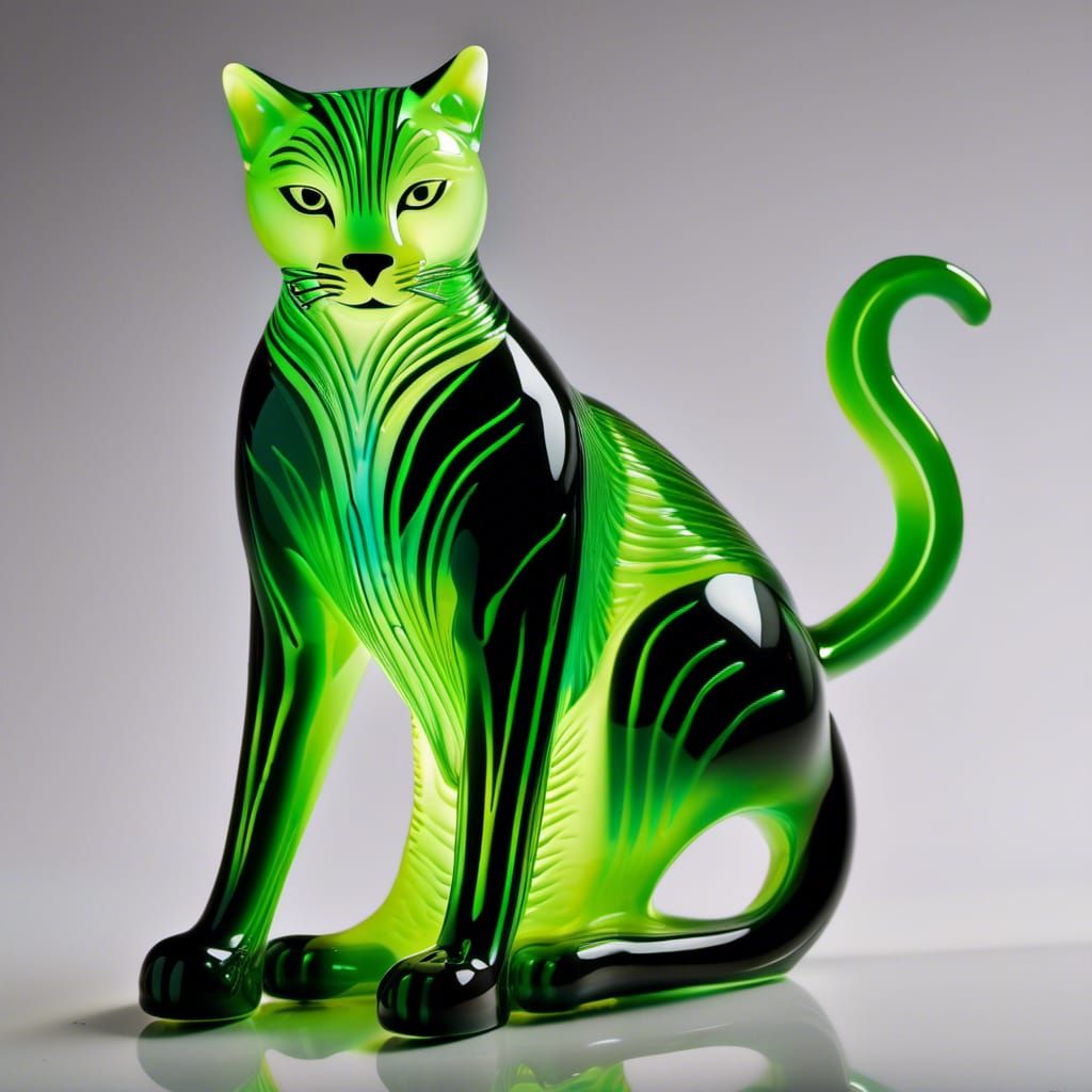 Art Deco Uranium Glass Cat Figurine