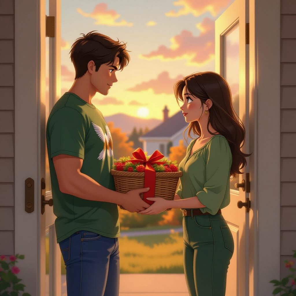 Emotional Doorstep Reunion in Animated Style