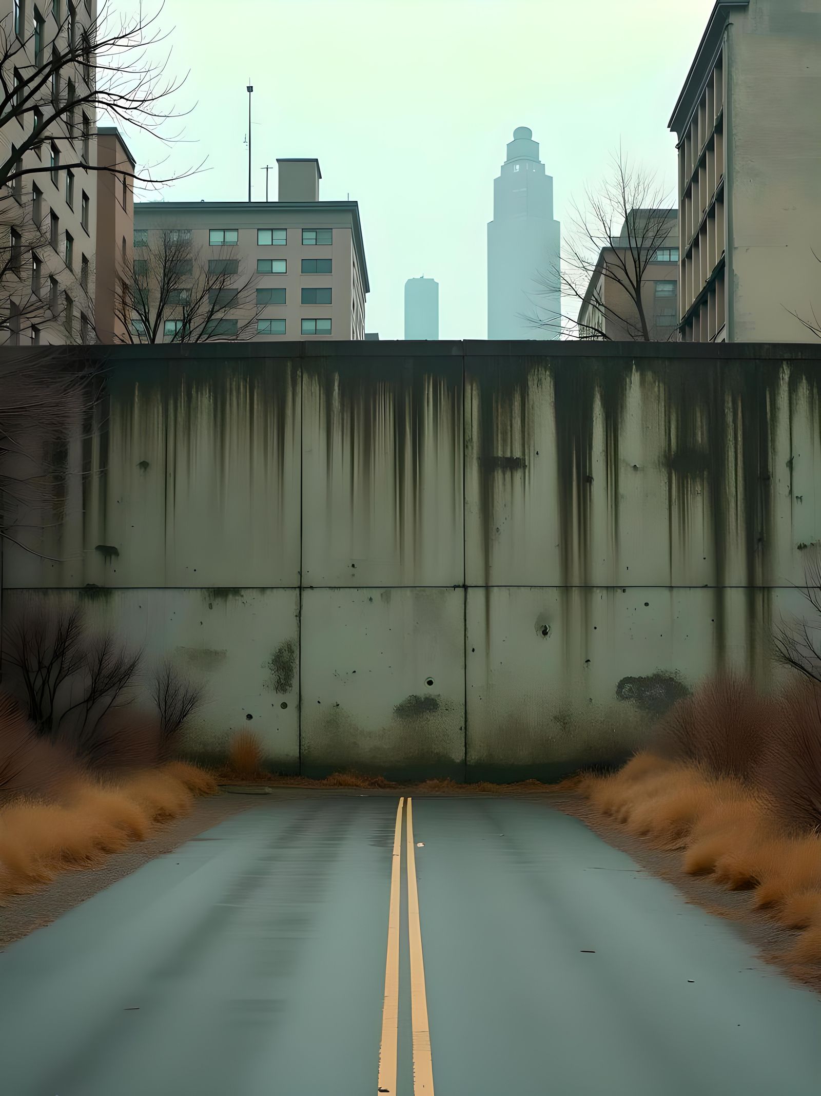 Urban Decay: Concrete Wall Blocking City Road