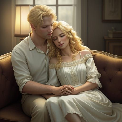 Couple in Intimate Embrace, Golden Glow