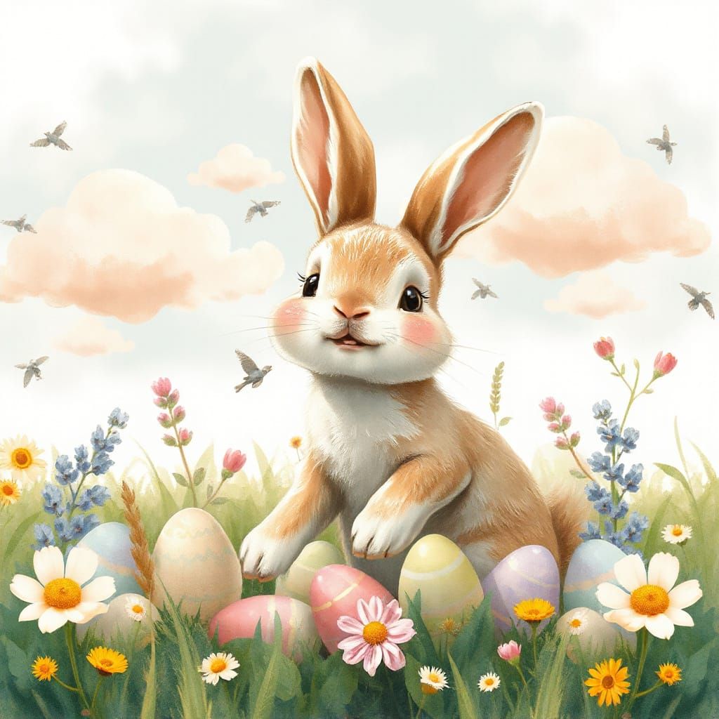 Whimsical Easter Bunny in Beatrix Potter Style