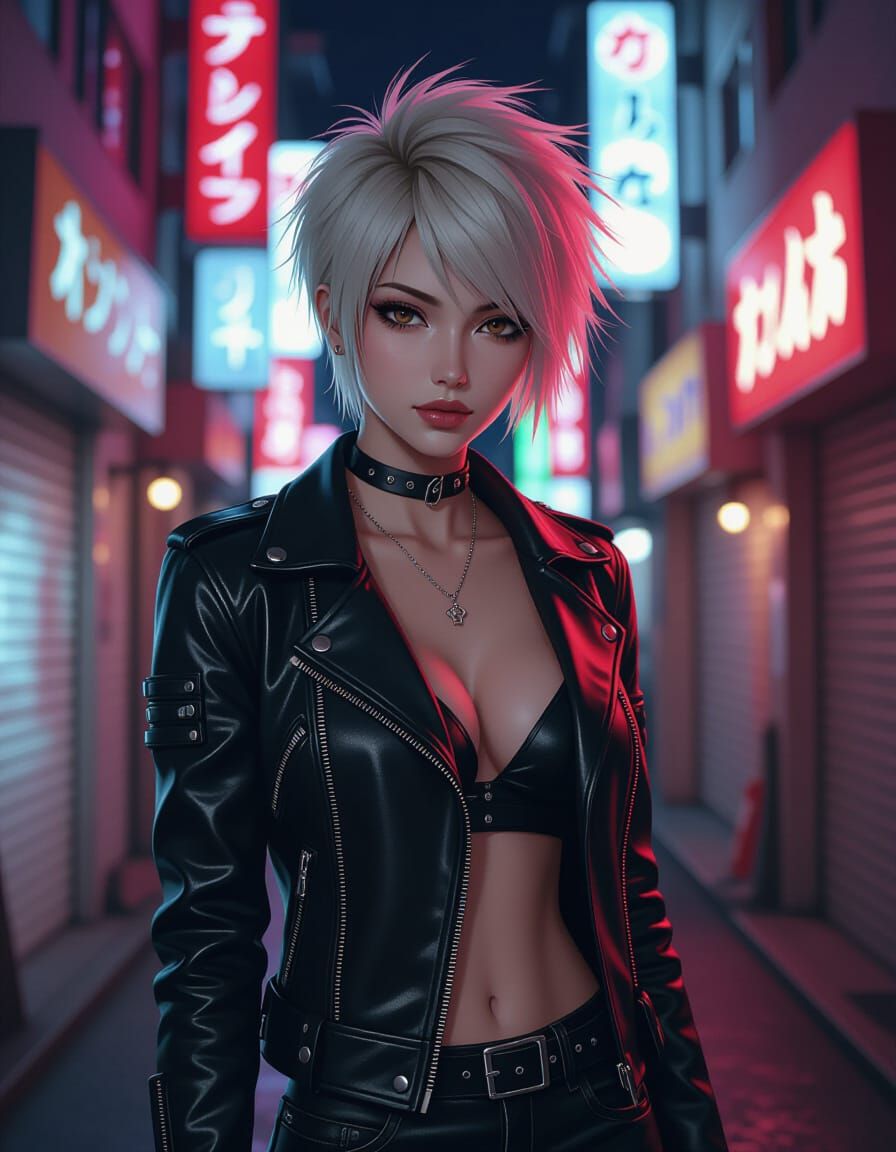 Japanese Woman in Neon Shinjuku Alley
