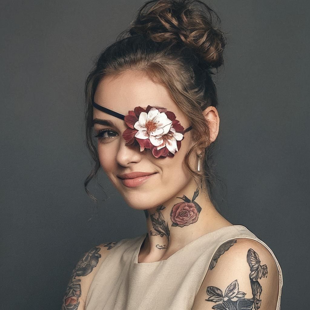 Fine Art Portrait of Woman with Floral Eye Patch