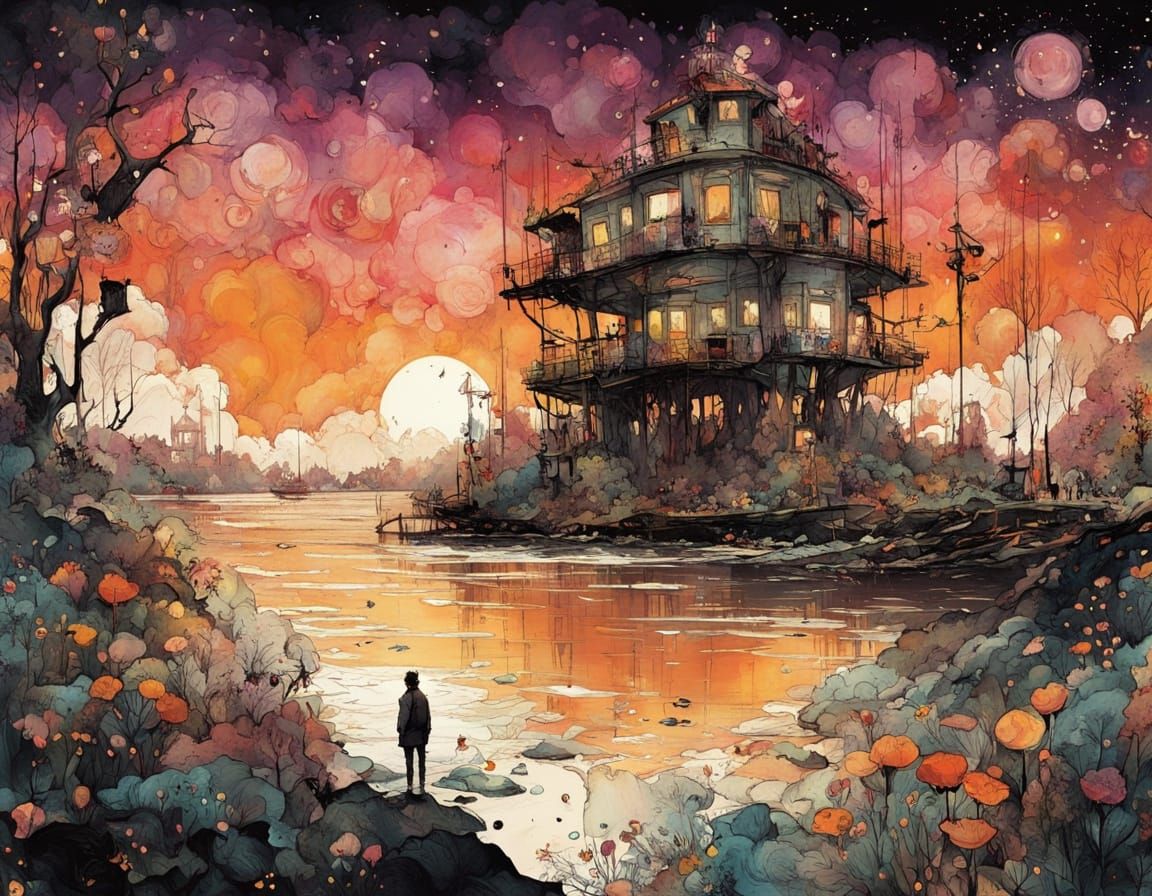 Sunset Ocean in Alcohol Ink Style