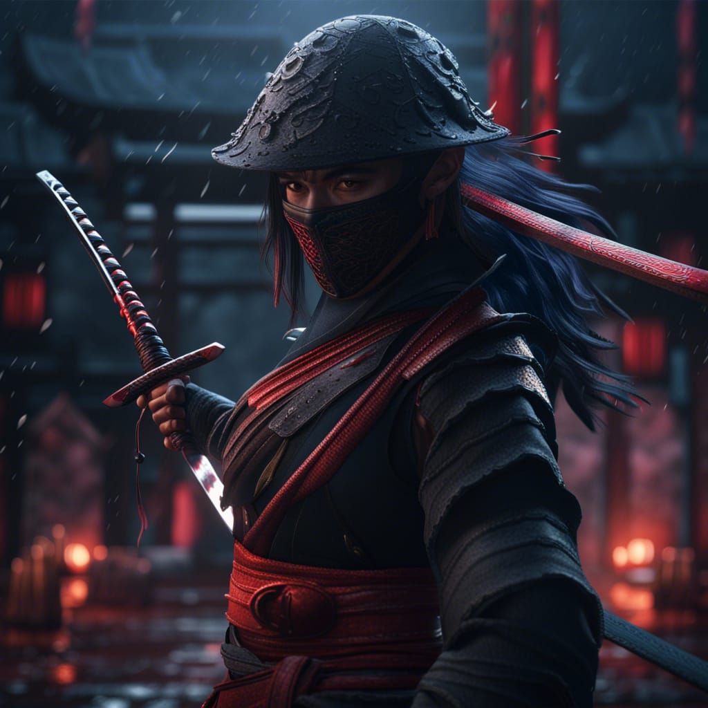 Katana with Ninja in Detailed Matte Painting
