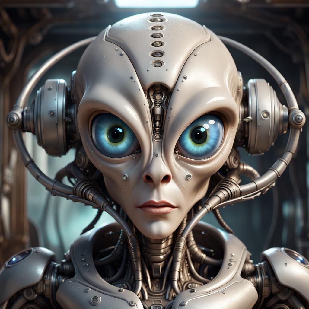 Cartoon Robotic Alien Machine with Realistic Eyes