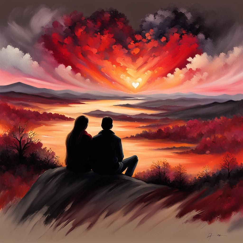 Romantic Couple in Landscape Painting as Turner