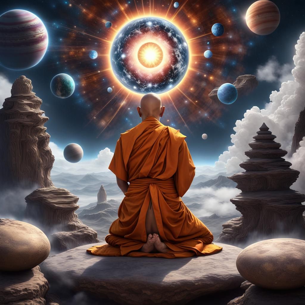 Astral Universe Meditating Monk in Detailed Matte Painting