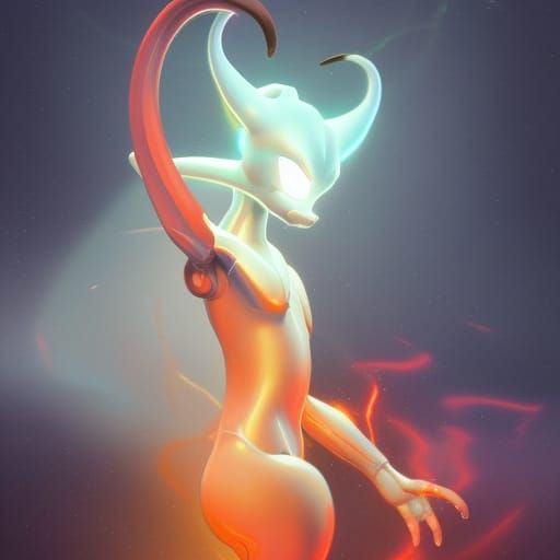 Mewtwo Concept Art in Orange and Teal