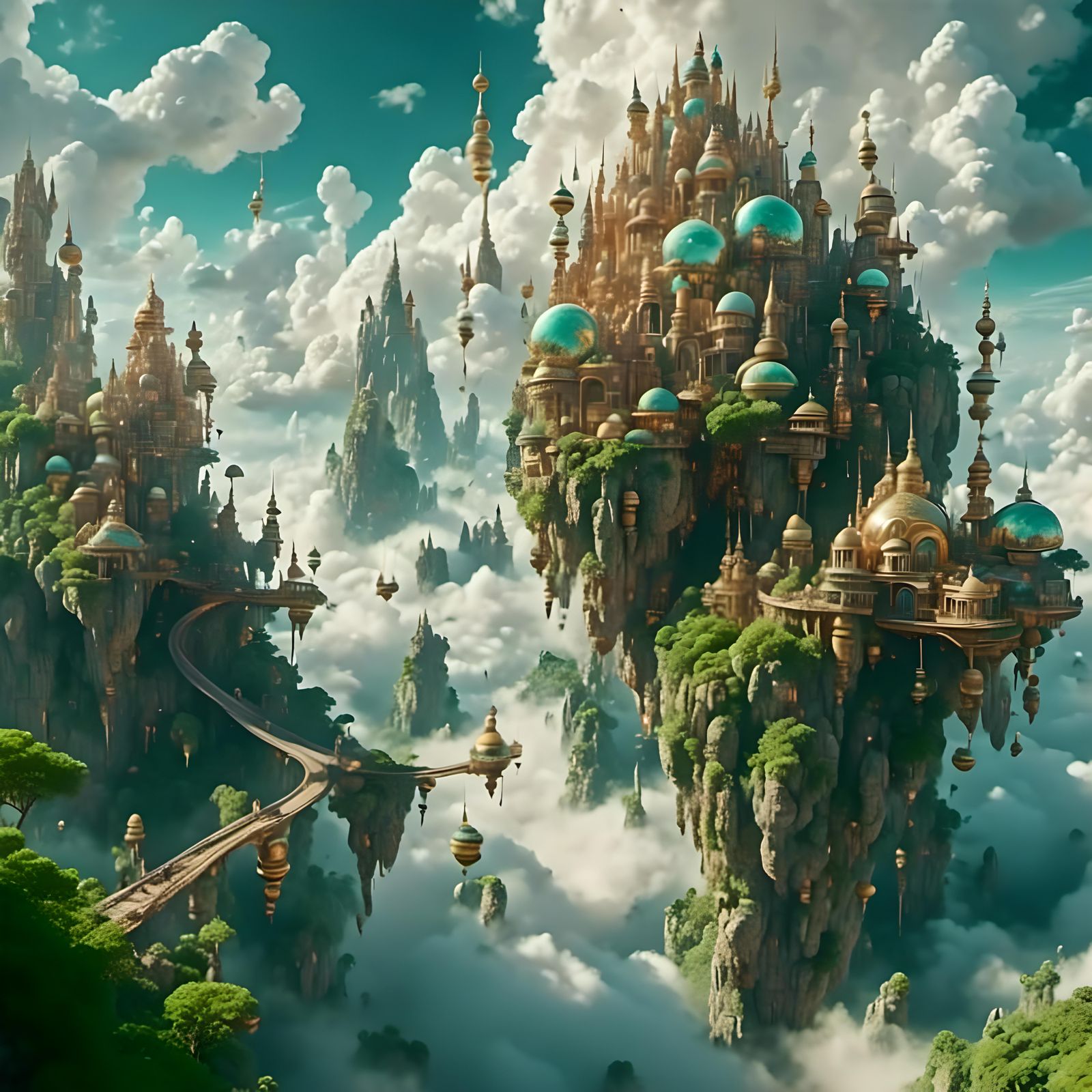 Mountain Village in Clouds: Photorealistic 3D Render