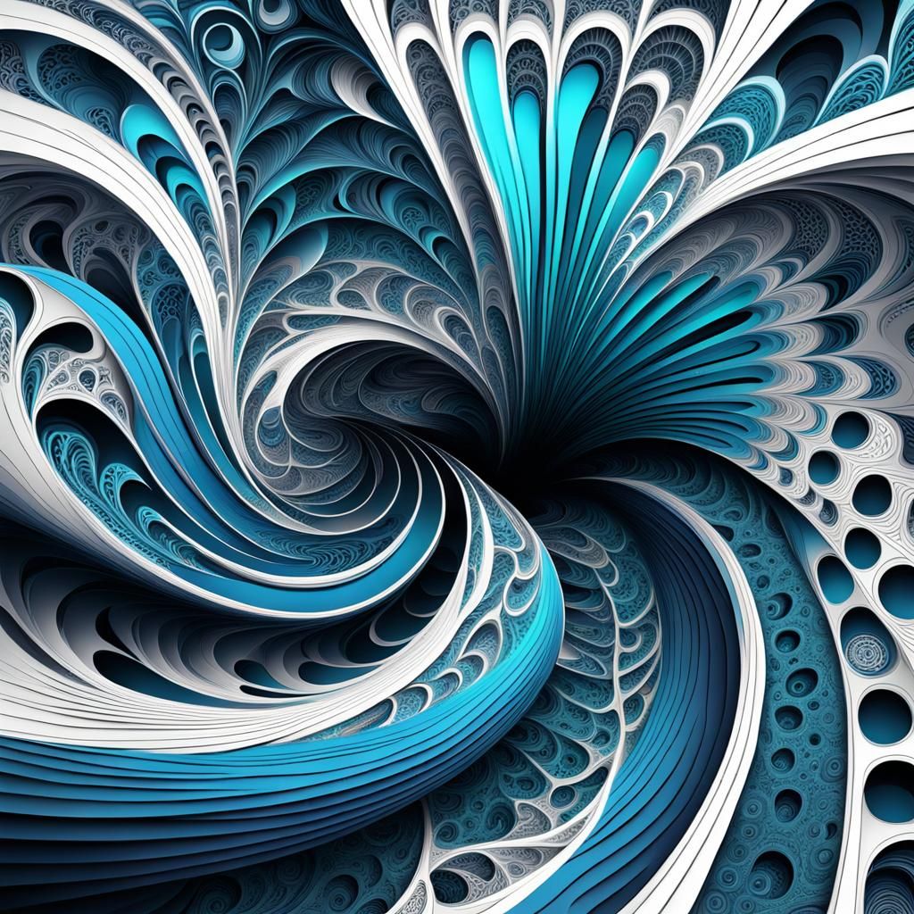 Abstract Vector Fractal with Zentangle Elements