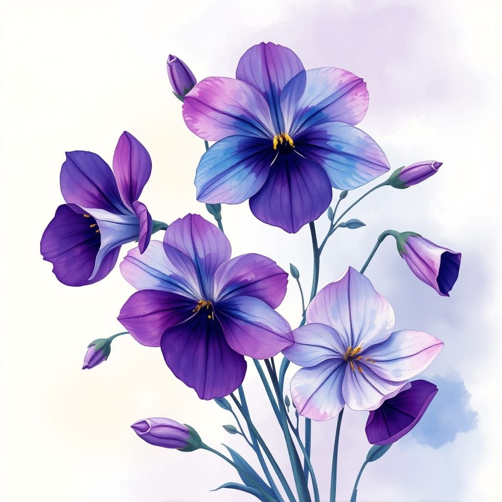 Whimsical Violet and Purple Flowers in Watercolor