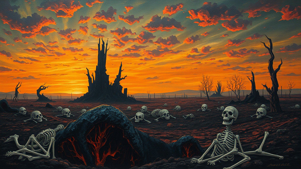 Post-Apocalyptic Dawn: Desolate Landscape in Impasto Style