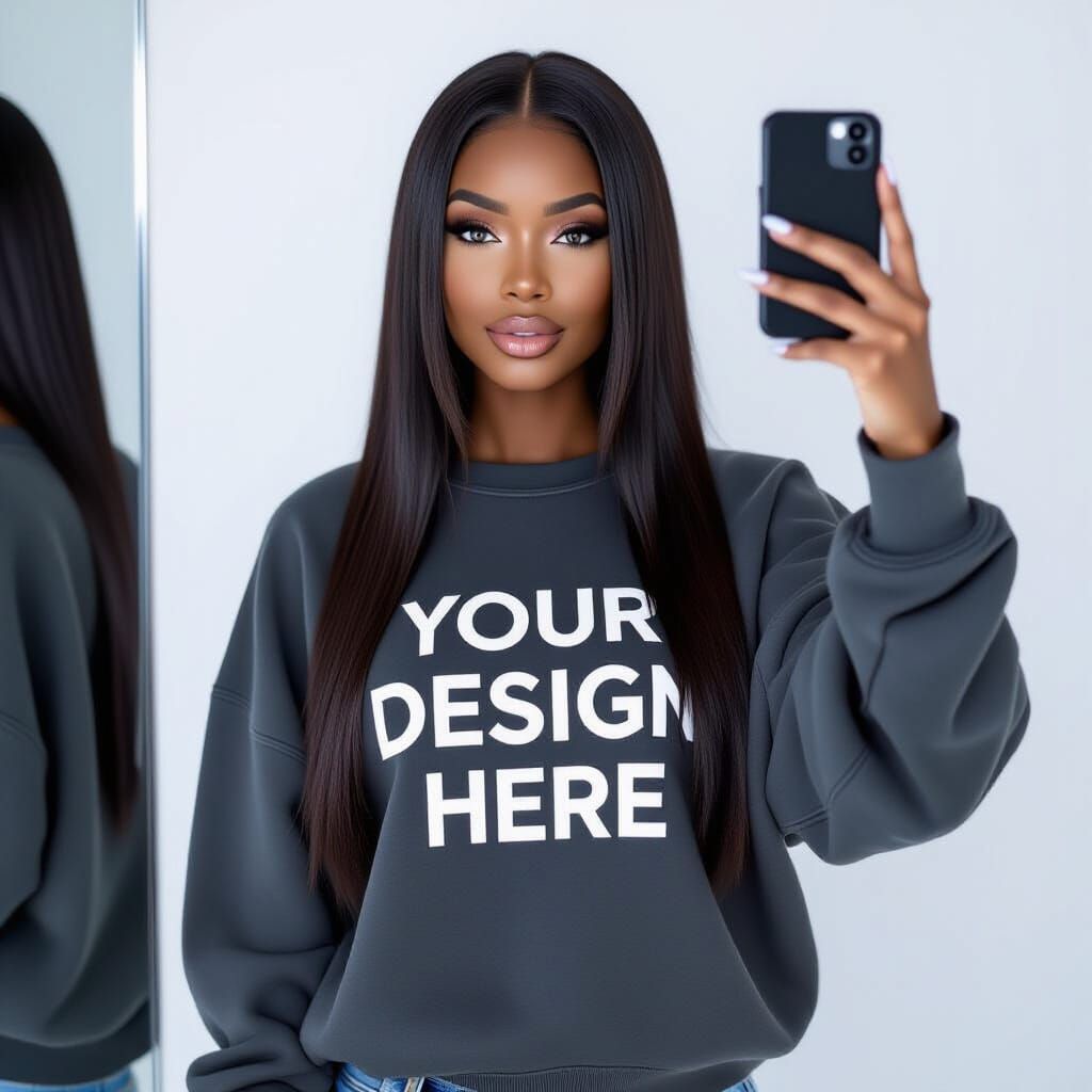 Black Woman in Oversized Sweatshirt Mockup