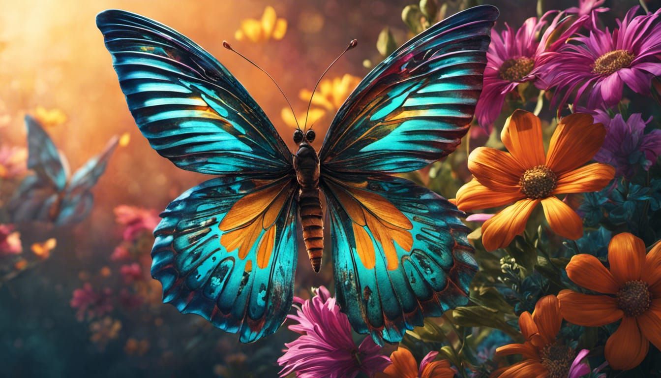 Cyberpunk Floral Butterfly: Digital Sci-Fi Art