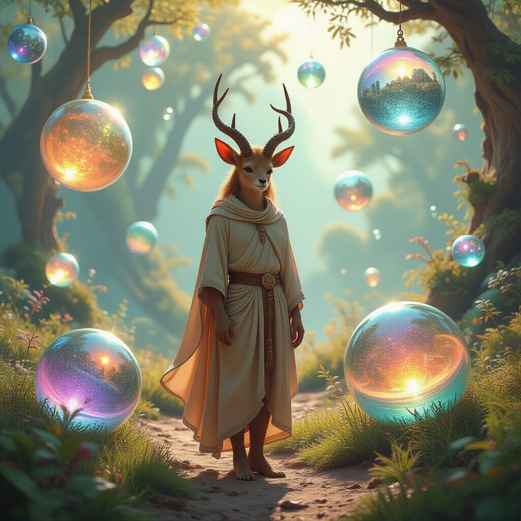 Faun in Dreamscape with Glass Spheres