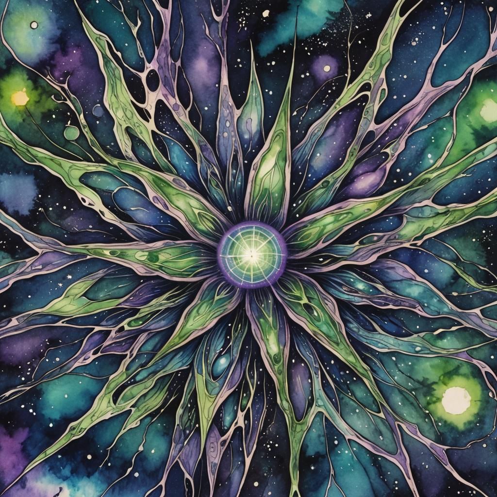 Cosmic Dark Art: Star of Pure Energy in Ink and Watercolor