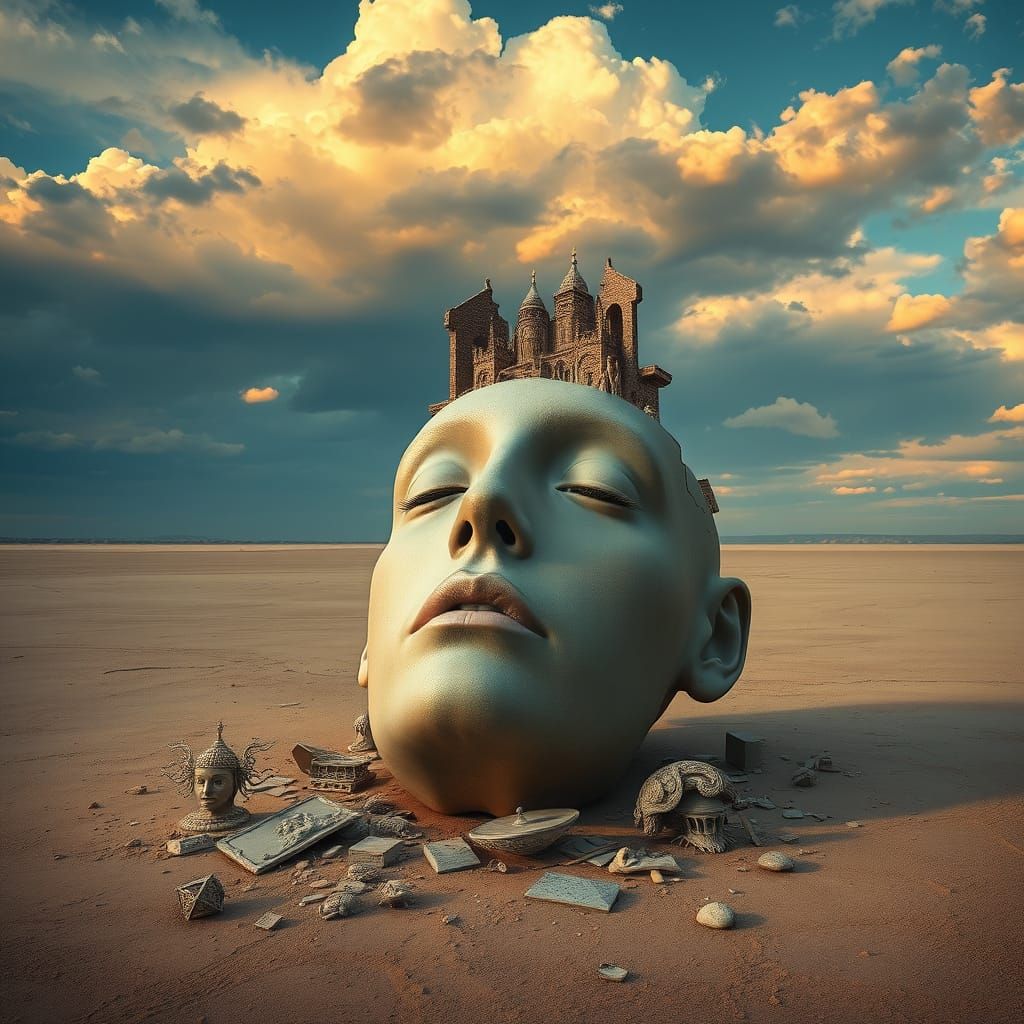 Surreal Desert Face with Intricate Sculptures