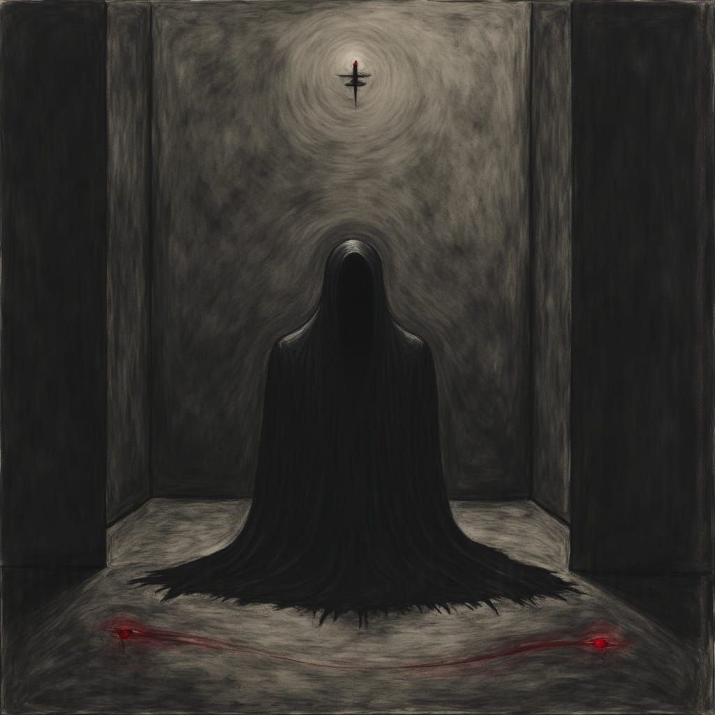 Eerie Figure in Shadowy Room, in Dark Surrealist Style
