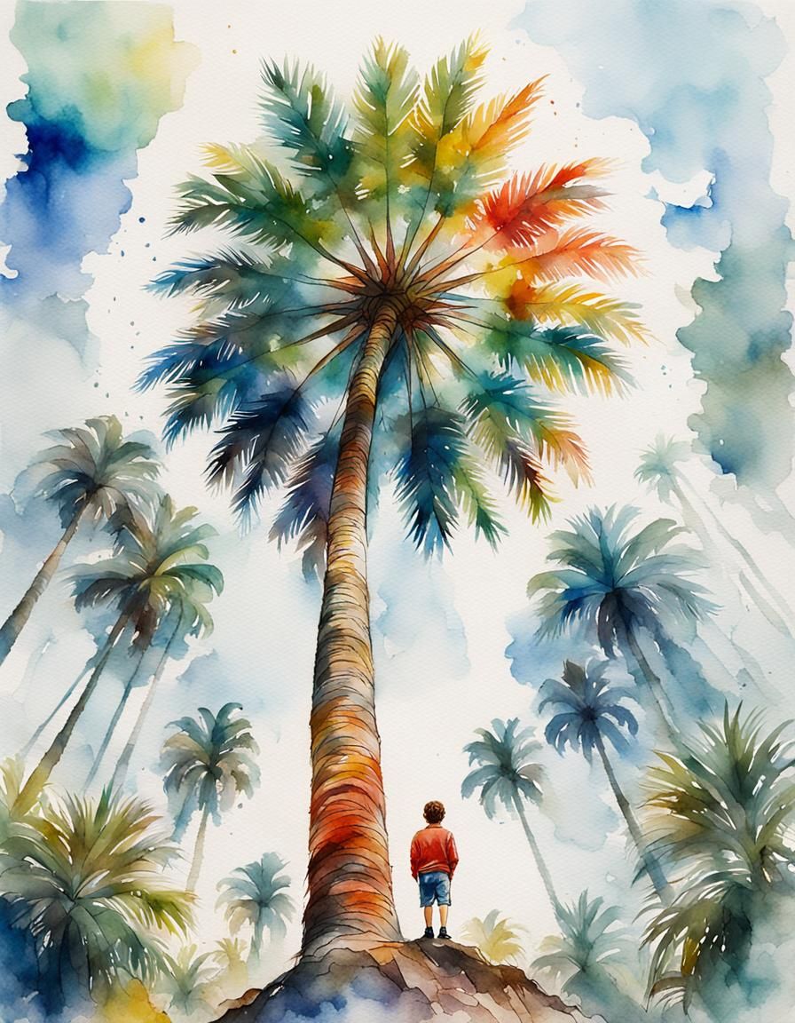 Palm Trees Watercolor Double Exposure