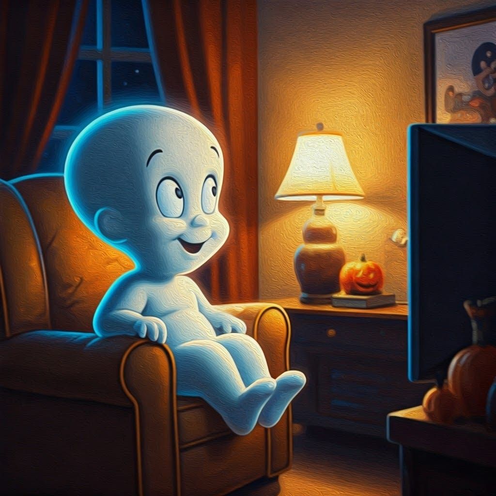 Casper the friendly ghost sitting in his armchair