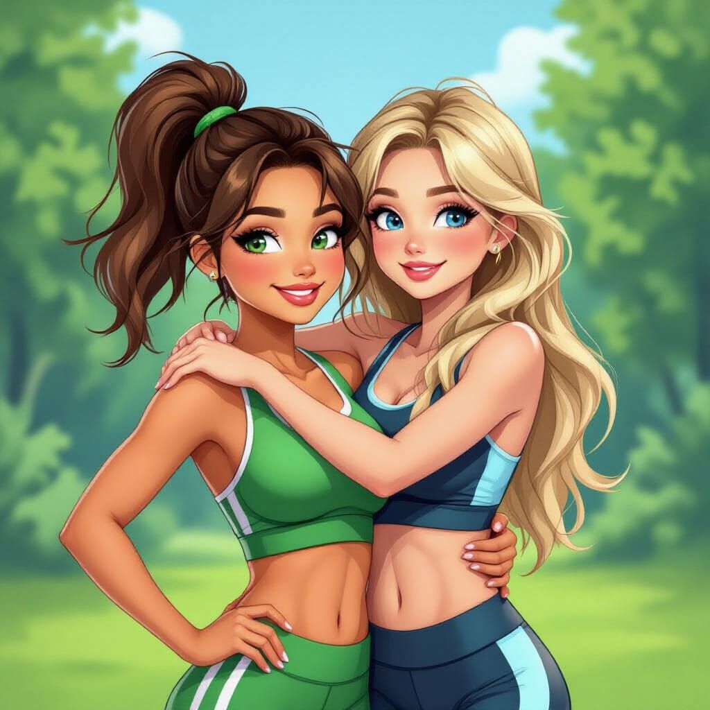 Friends Hugging and Laughing in a Vibrant Studio