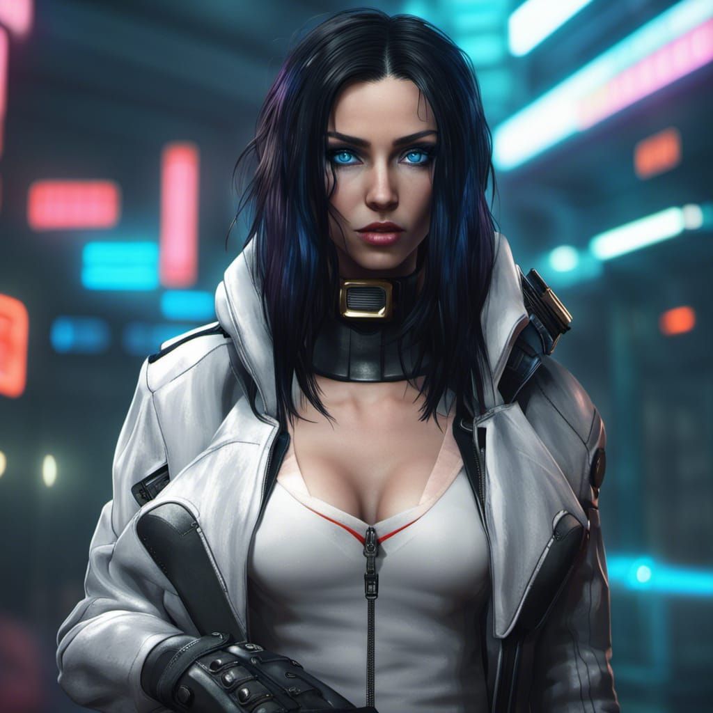 Cyberpunk Djinn: Elegant Neon Cityscape Portrait